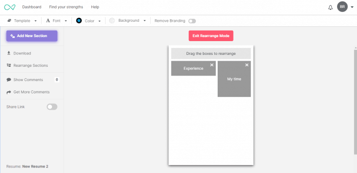 Enhancv rearranging sections