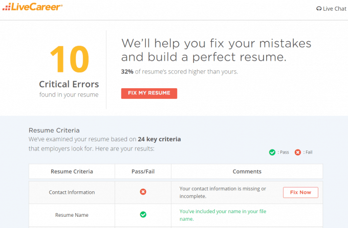 LiveCareer Resume-Check