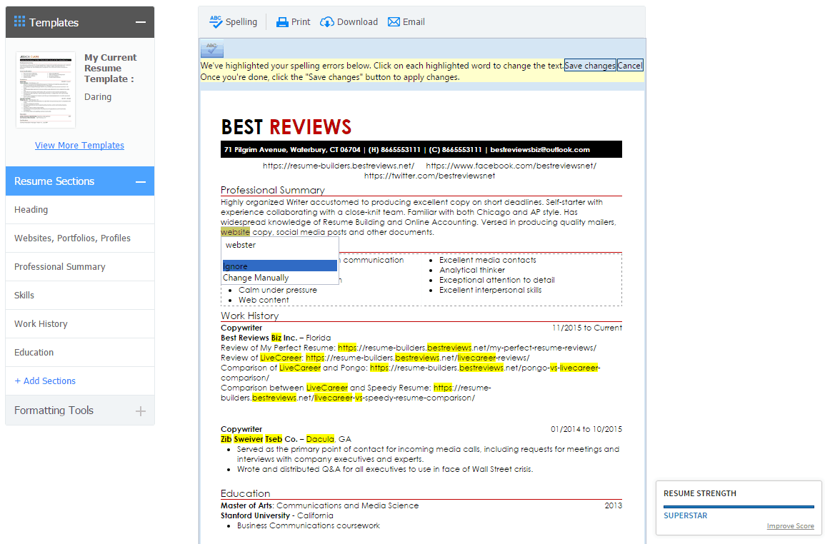 My Perfect Resume's Built-in Spell-Checker
