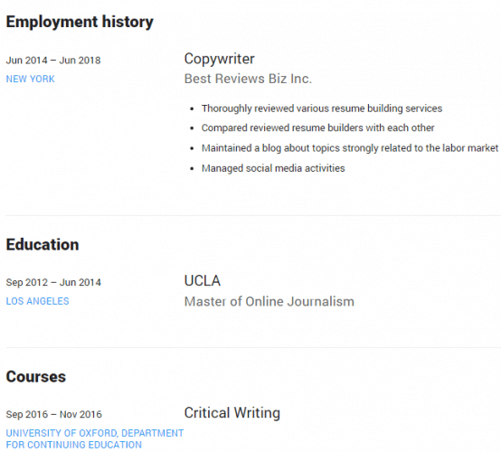 Placing of Online Courses in the Resume