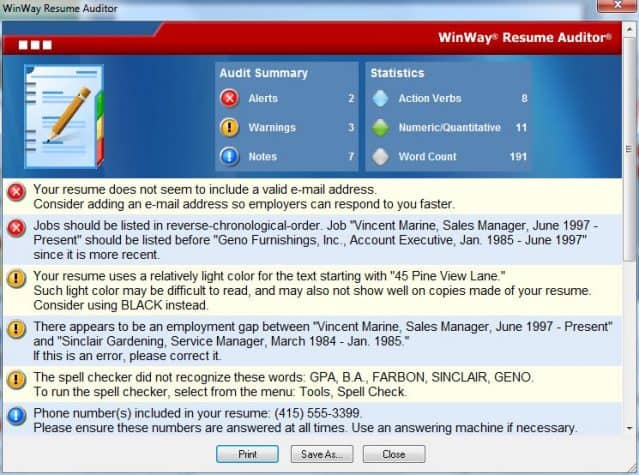 Winway Resume Deluxe Auditor