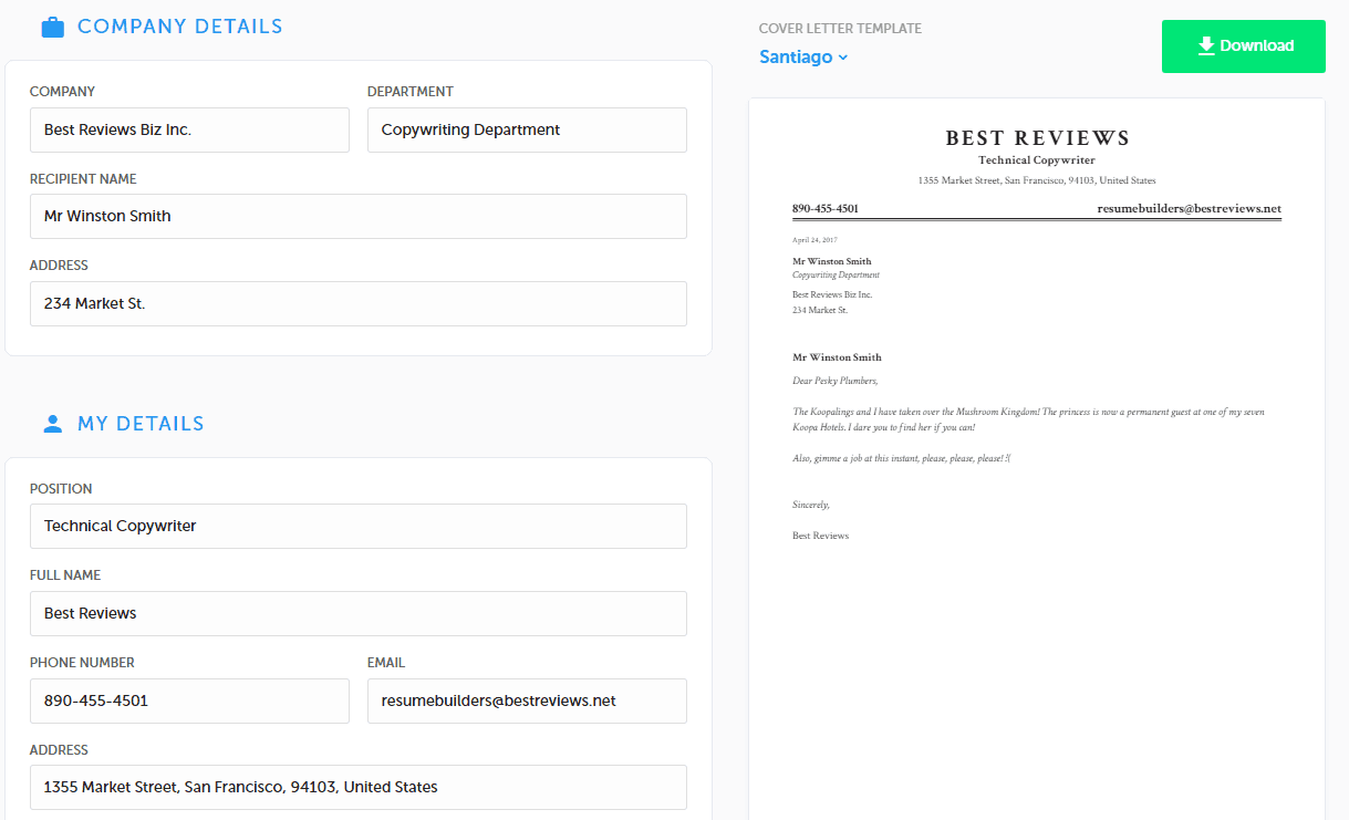 Cover Letters in Resume.io