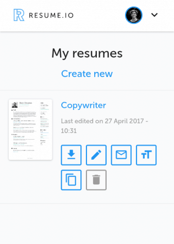 Resume.io's Mobile Dashboard