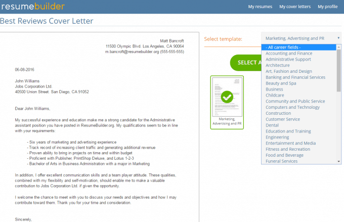 ResumeBuilder.org Cover Letter Templates
