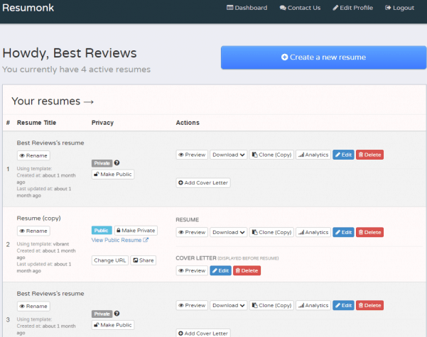 Resumonk's Dashboard