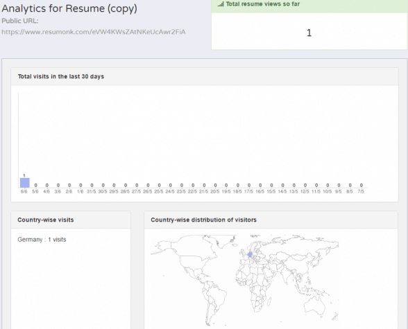 Analytics for a Resume in Resumonk