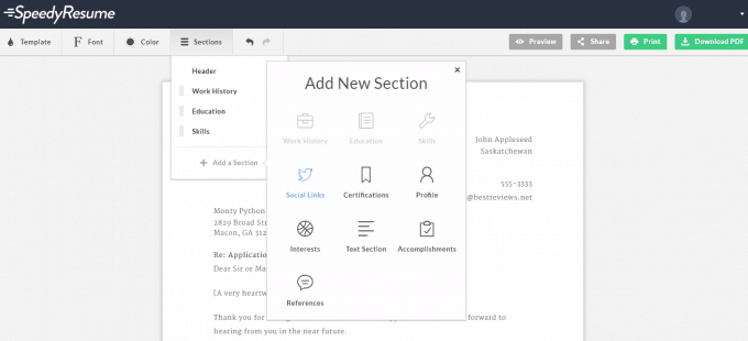 Quick Begin Setup Sections