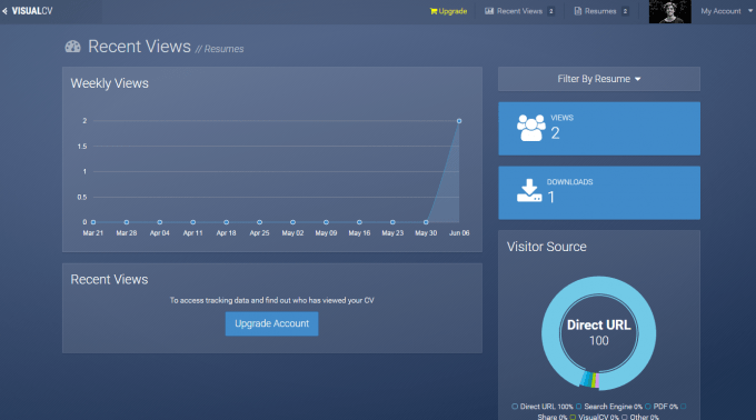 VisualCV Visitors' Chart